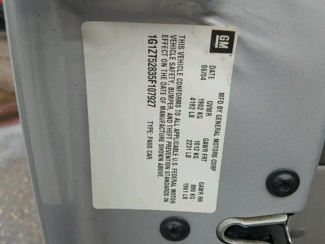 1G1ZT52835F107927 - 2005 CHEVROLET MALIBU LS 银色 照片 10