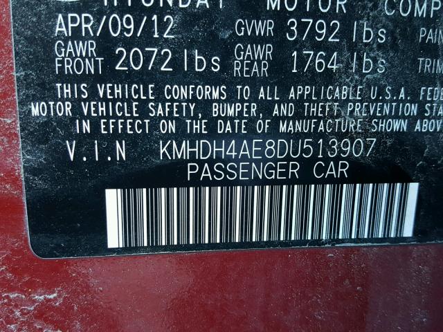 KMHDH4AE8DU513907 - 2013 HYUNDAI ELANTRA GL RED photo 10