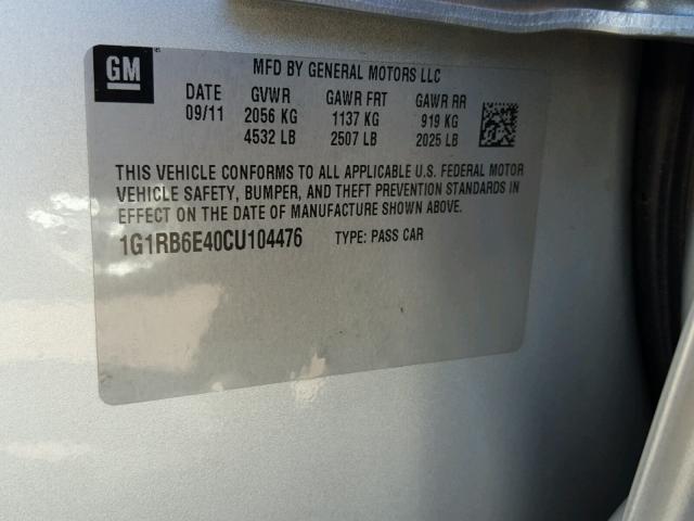 1G1RB6E40CU104476 - 2012 CHEVROLET VOLT SILVER photo 10