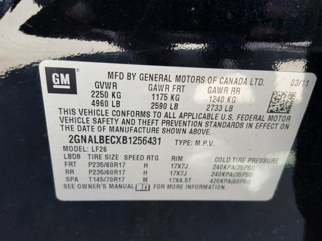 2GNALBECXB1256431 - 2011 CHEVROLET EQUINOX LS BLACK photo 10