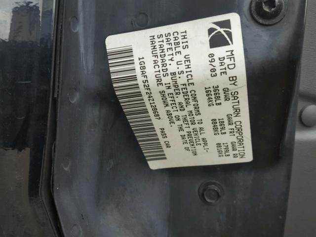 1G8AF52F24Z128687 - 2004 SATURN ION LEVEL BLACK photo 10