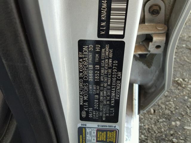 KNADM4A3XH6039710 - 2017 KIA RIO LX Արծաթագույն լուսանկար 10