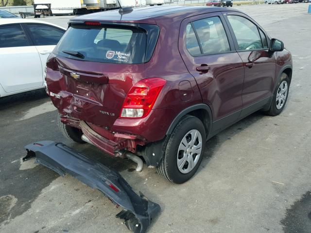 3GNCJKSB9GL277660 - 2016 CHEVROLET TRAX LS MAROON photo 4