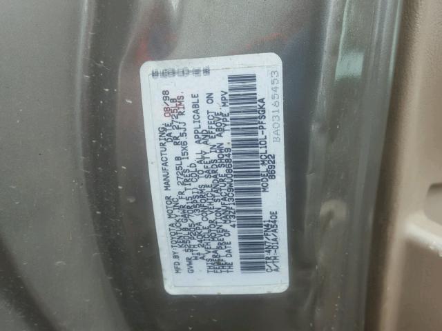 4T3ZF13C9WU086849 - 1998 TOYOTA SIENNA LE TAN photo 10