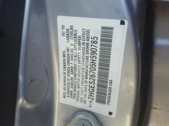 2HGES26705H590785 - 2005 HONDA CIVIC EX GRAY photo 10