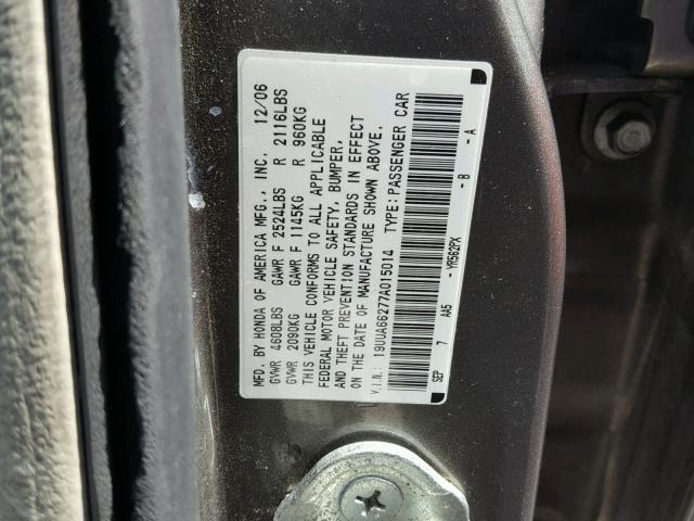 19UUA66277A015014 - 2007 ACURA TL GRAY photo 10