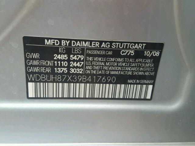 WDBUH87X39B417690 - 2009 MERCEDES-BENZ E 350 4MAT SILVER photo 10