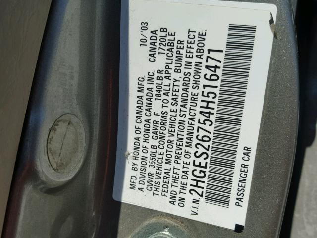 2HGES26754H516471 - 2004 HONDA CIVIC EX ოქროსფერი ფოტო 10