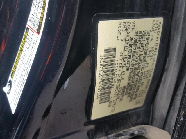 3N1BC13E79L437316 - 2009 NISSAN VERSA S BLACK photo 10