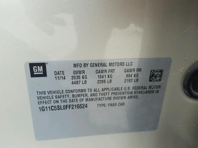 1G11C5SL0FF216624 - 2015 CHEVROLET MALIBU 1LT 金色 照片 10