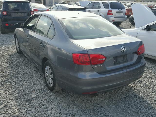 3VW2K7AJ1EM333005 - 2014 VOLKSWAGEN JETTA BASE GRAY photo 3