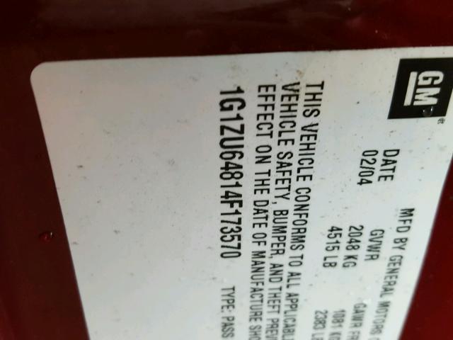 1G1ZU64814F173570 - 2004 CHEVROLET MALIBU MAX 勃艮第红 照片 10