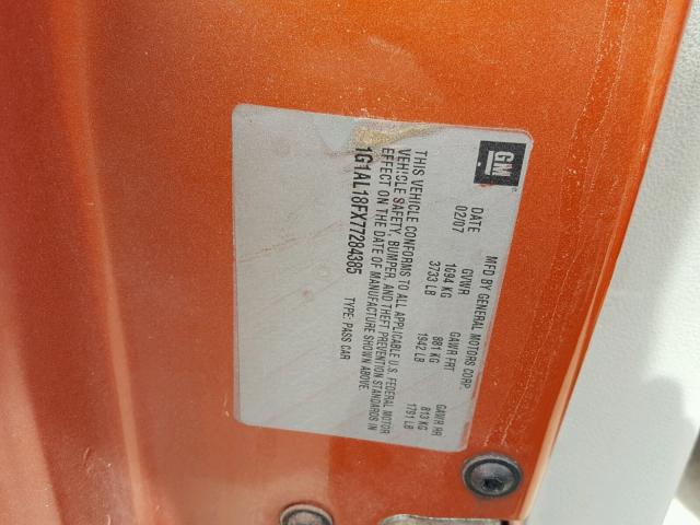 1G1AL18FX77284385 - 2007 CHEVROLET COBALT LT ORANGE photo 10