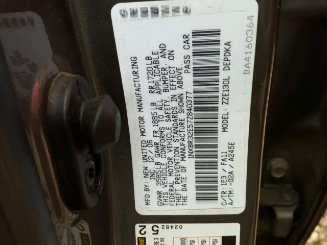 1NXBR32E57Z840377 - 2007 TOYOTA COROLLA CE GRAY photo 10