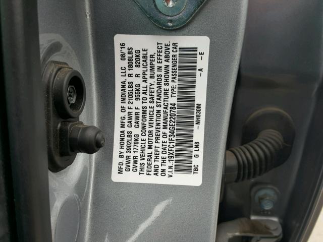 19XFC1F34GE220784 - 2016 HONDA CIVIC EX SILVER photo 10