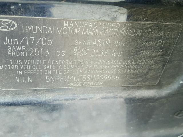 5NPEU46F56H009656 - 2006 HYUNDAI SONATA GLS BLUE photo 10