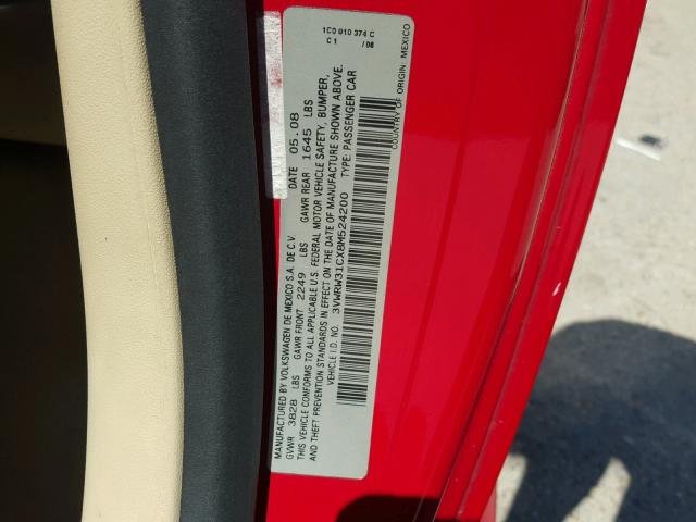 3VWRW31CX8M524200 - 2008 VOLKSWAGEN NEW BEETLE 红色 照片 10