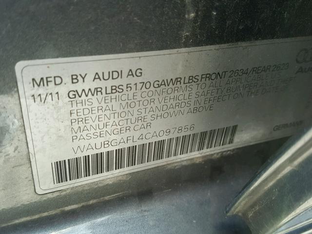 WAUBGAFL4CA097856 - 2012 AUDI S4 PREMIUM GRAY photo 10