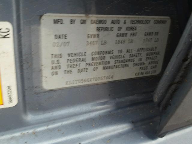 KL1TD566X7B157454 - 2007 CHEVROLET AVEO BASE Niebieski zdjęcie 10