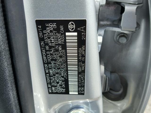 JTDKDTB32E1082028 - 2014 TOYOTA PRIUS C SILVER photo 10