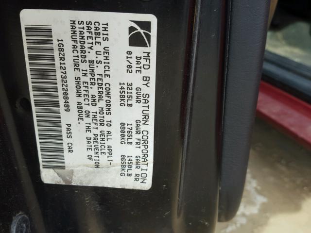 1G8ZR12732Z208489 - 2002 SATURN SC2 ORANGE photo 10