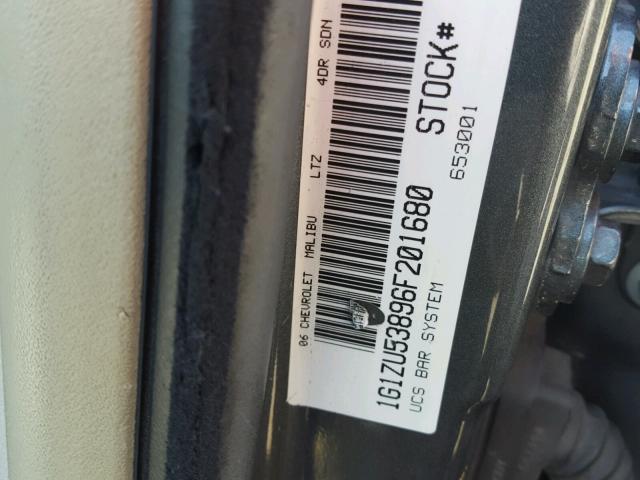 1G1ZU53896F201680 - 2006 CHEVROLET MALIBU LTZ შავი ფოტო 10