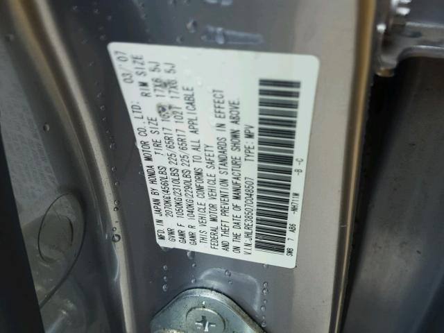 JHLRE38507C048507 - 2007 HONDA CR-V EX SILVER photo 10