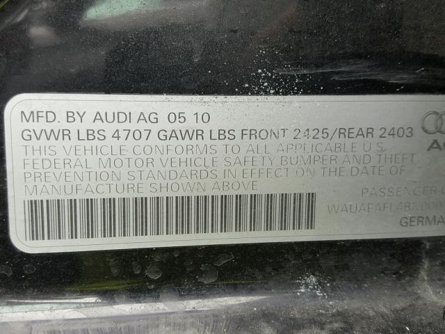 WAUAFAFL4BN000774 - 2011 AUDI A4 PREMIUM BLACK photo 10