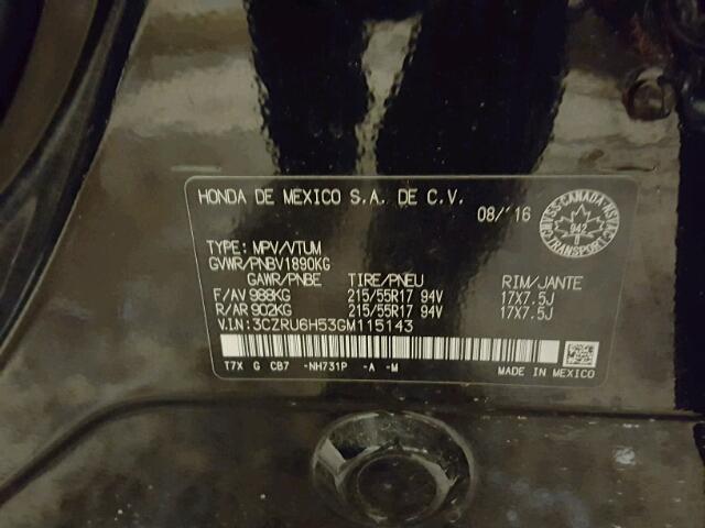 3CZRU6H53GM115143 - 2016 HONDA HR-V EX BLACK photo 10