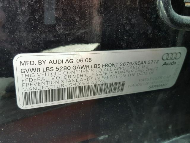 WAUDG74F76N028228 - 2006 AUDI A6 3.2 QUA BLACK photo 10