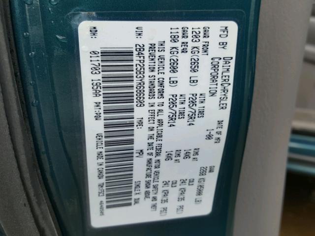 2B4FP25B3YR686609 - 2000 DODGE CARAVAN GREEN photo 10