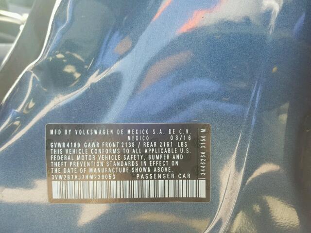 3VW2B7AJ7HM239053 - 2017 VOLKSWAGEN JETTA S 蓝色 照片 10