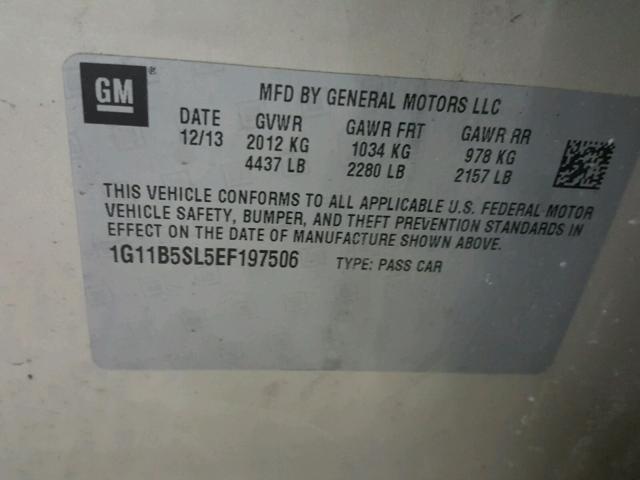 1G11B5SL5EF197506 - 2014 CHEVROLET MALIBU LS თაფლისფერი ფოტო 10