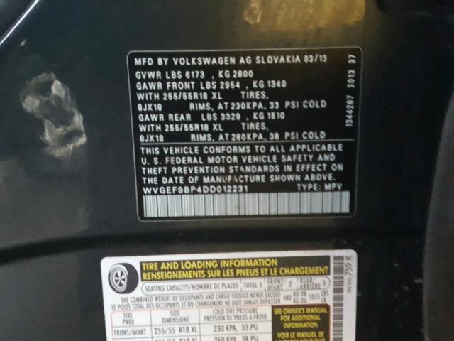 WVGEF9BP4DD012231 - 2013 VOLKSWAGEN TOUAREG V6 GRAY photo 10