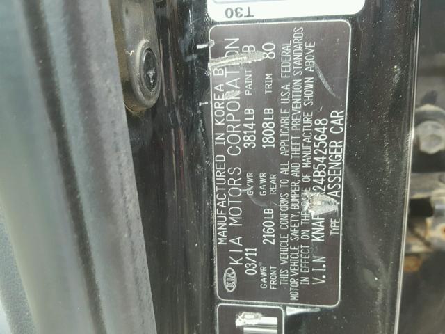 KNAFU4A24B5425648 - 2011 KIA FORTE EX BLACK photo 10