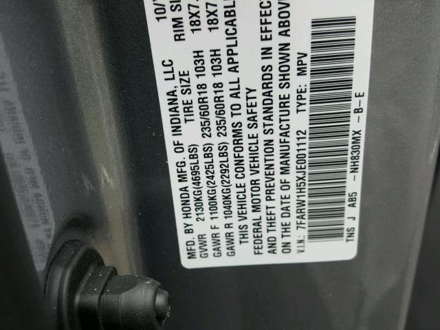 7FARW1H5XJE001112 - 2018 HONDA CR-V EX SILVER photo 10