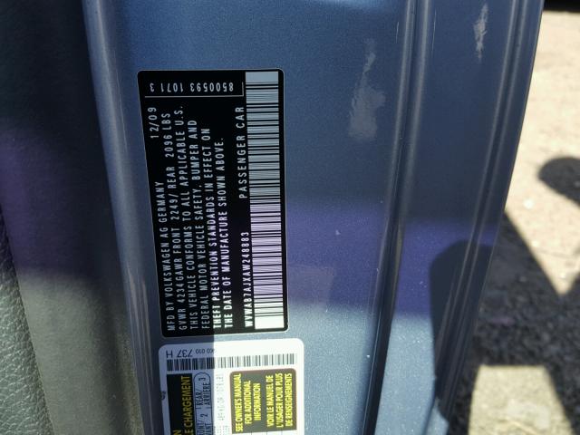 WVWAB7AJXAW248883 - 2010 VOLKSWAGEN GOLF BLUE photo 10