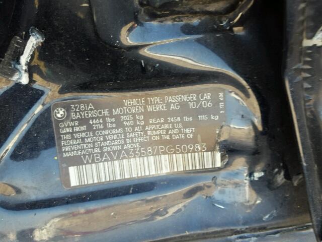 WBAVA33587PG50983 - 2007 BMW 328 I BLUE photo 10