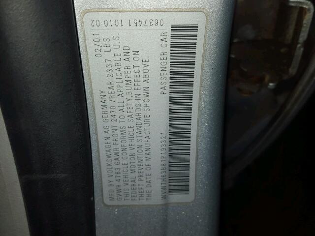 WVWTH63B81P193321 - 2001 VOLKSWAGEN PASSAT GLX 银色 照片 10