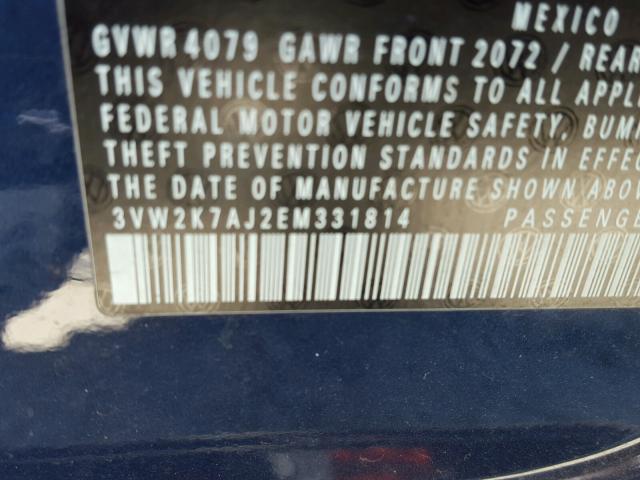 3VW2K7AJ2EM331814 - 2014 VOLKSWAGEN JETTA BASE ლურჯი ფოტო 10
