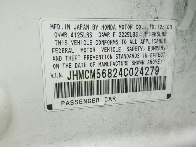 JHMCM56824C024279 - 2004 HONDA ACCORD EX WHITE photo 10