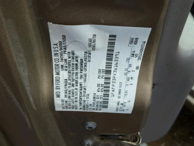 1FAFP33PX3W163391 - 2003 FORD FOCUS LX GRAY photo 10