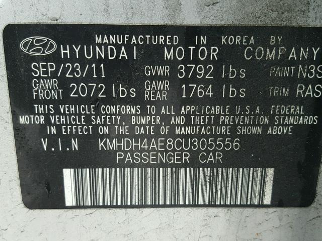 KMHDH4AE8CU305556 - 2012 HYUNDAI ELANTRA GL SILVER photo 10