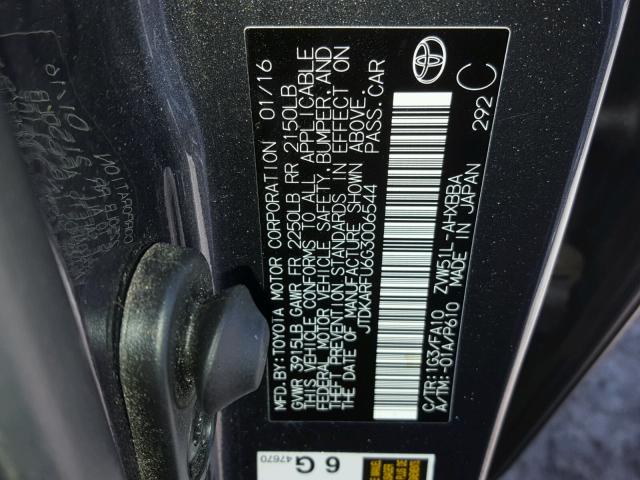 JTDKARFU6G3006544 - 2016 TOYOTA PRIUS GRAY photo 10