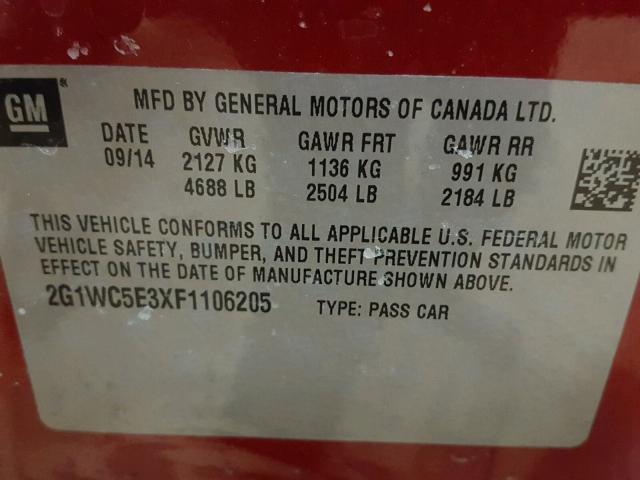 2G1WC5E3XF1106205 - 2015 CHEVROLET IMPALA LIM RED photo 10