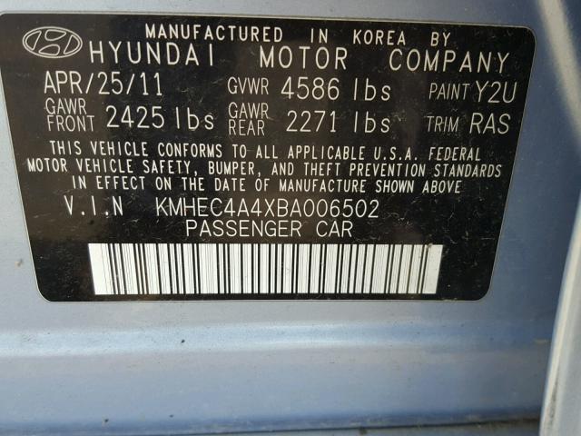 KMHEC4A4XBA006502 - 2011 HYUNDAI SONATA HYB BLUE photo 10