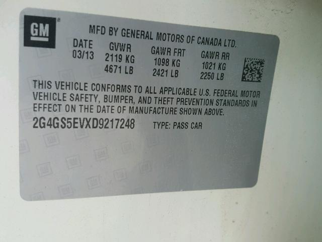 2G4GS5EVXD9217248 - 2013 BUICK REGAL PREM WHITE photo 10