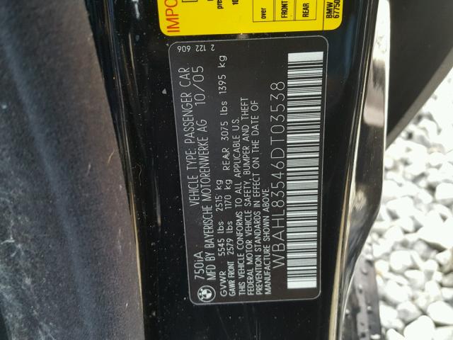 WBAHL83546DT03538 - 2006 BMW 750 I BLACK photo 10