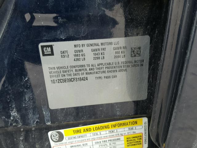 1G1ZC5E09CF318424 - 2012 CHEVROLET MALIBU 1LT 蓝色 照片 10