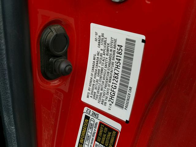 2HGFG128X7H541854 - 2007 HONDA CIVIC EX RED photo 10